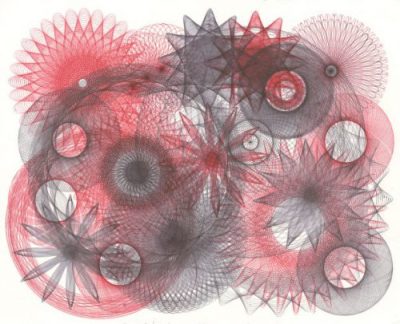 Abstract expressionist ballpoint pen ink drawing.