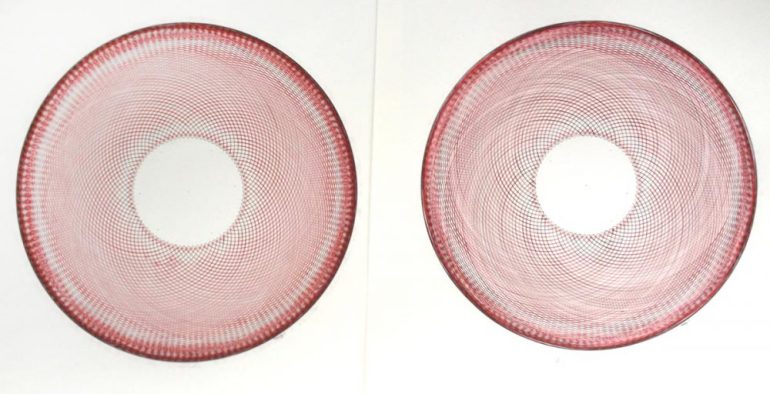 Mary Wagner, Parametric Drawing, "Red Haze" and "Red Haze I" Tools sometimes can't make up for human nature. Red and black ink pen on bristol board, 14x17 inches. Copyright Mary Wagner