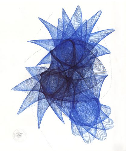 Blue and black Sakura Pigma Micron archival ink on bristol board. Copyright Mary Wagner