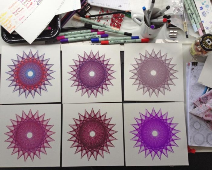 Same line drawing in six different color variations. Copyright Mary Wagner