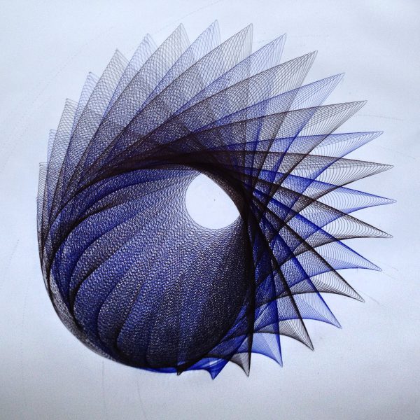Parametric Drawing, black and blue ink. 24x24 inches. Copyright Mary Wagner