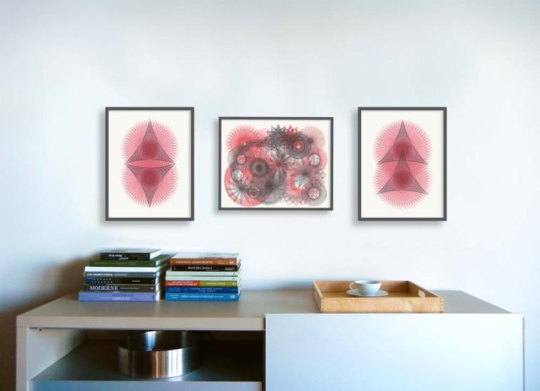 Drawings with red color palette. Copyright Mary Wagner.