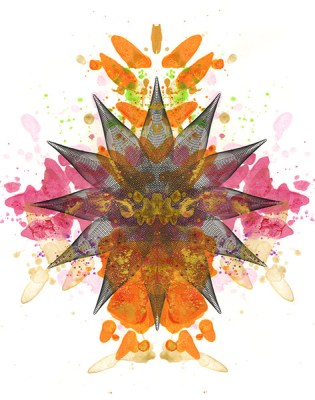 "Golden Idol", ink blot over drawing. ©Copyright Mary Wagner