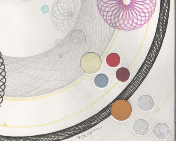 Detail of OMEGA NEBULA, mixed media drawing collage. Copyright Mary Wagner.