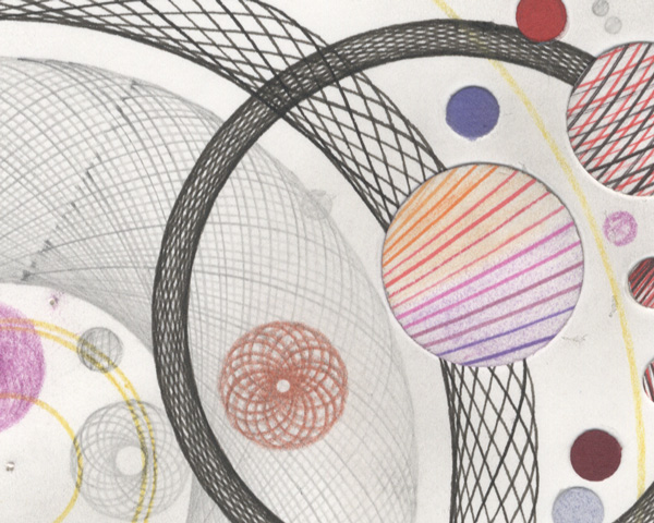 Detail of ROSETTE NEBULA, mixed media drawing collage. Copyright Mary Wagner.