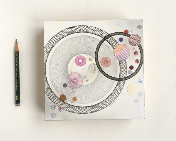 ROSETTE NEBULA, mixed media drawing collage. Copyright Mary Wagner.