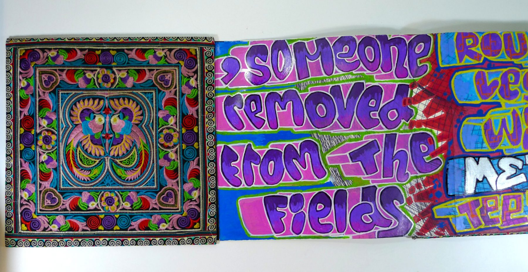 Slaughter of the Trees CUBA, Marshall Weber, Mary Wagner Acrylic, marker pen, binding, cloth case 16 x 16 in, 10 Pages