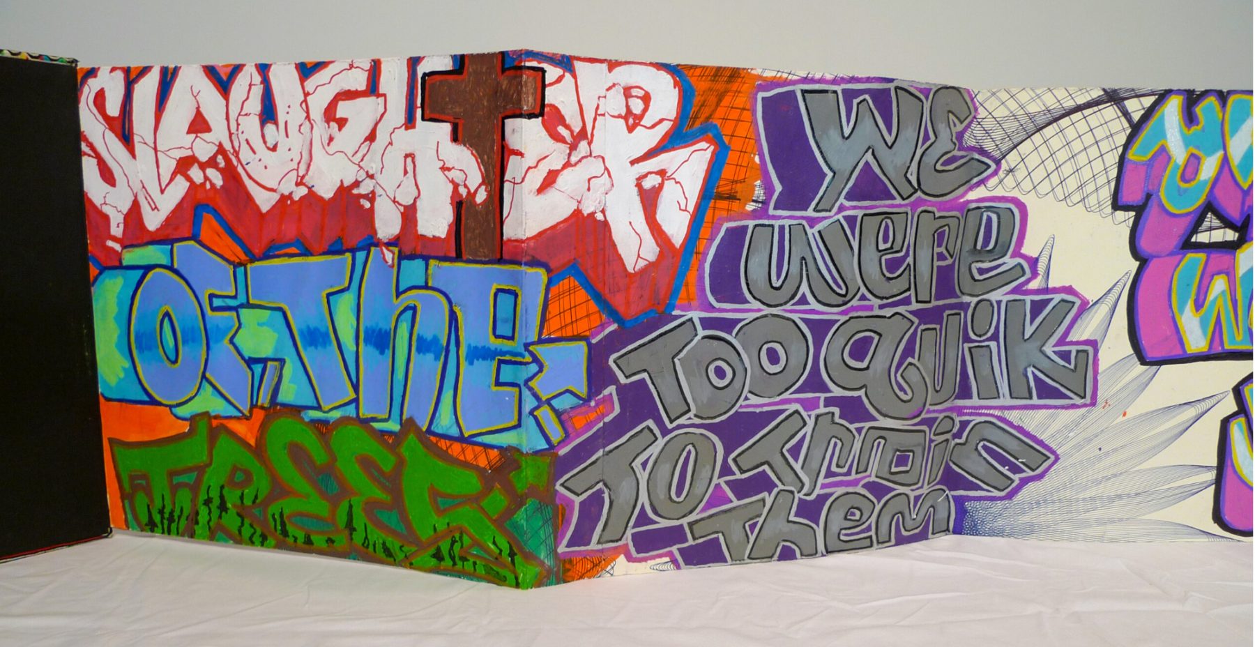 Slaughter of the Trees CUBA, Marshall Weber, Mary Wagner Acrylic, marker pen, binding, cloth case 16 x 16 in, 10 Pages