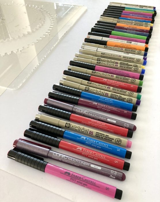 Pen line-up for "Cloud Nine" drawing.