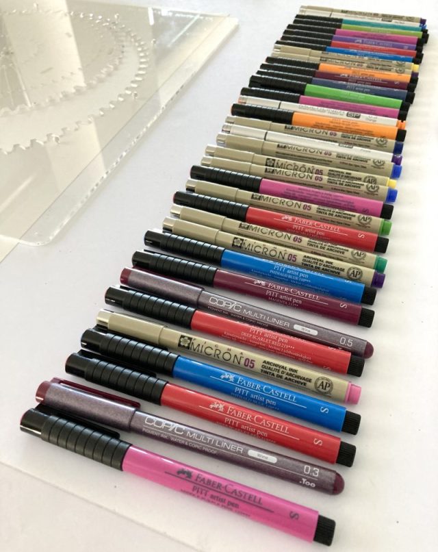 Pen line-up for "Cloud Nine" drawing.