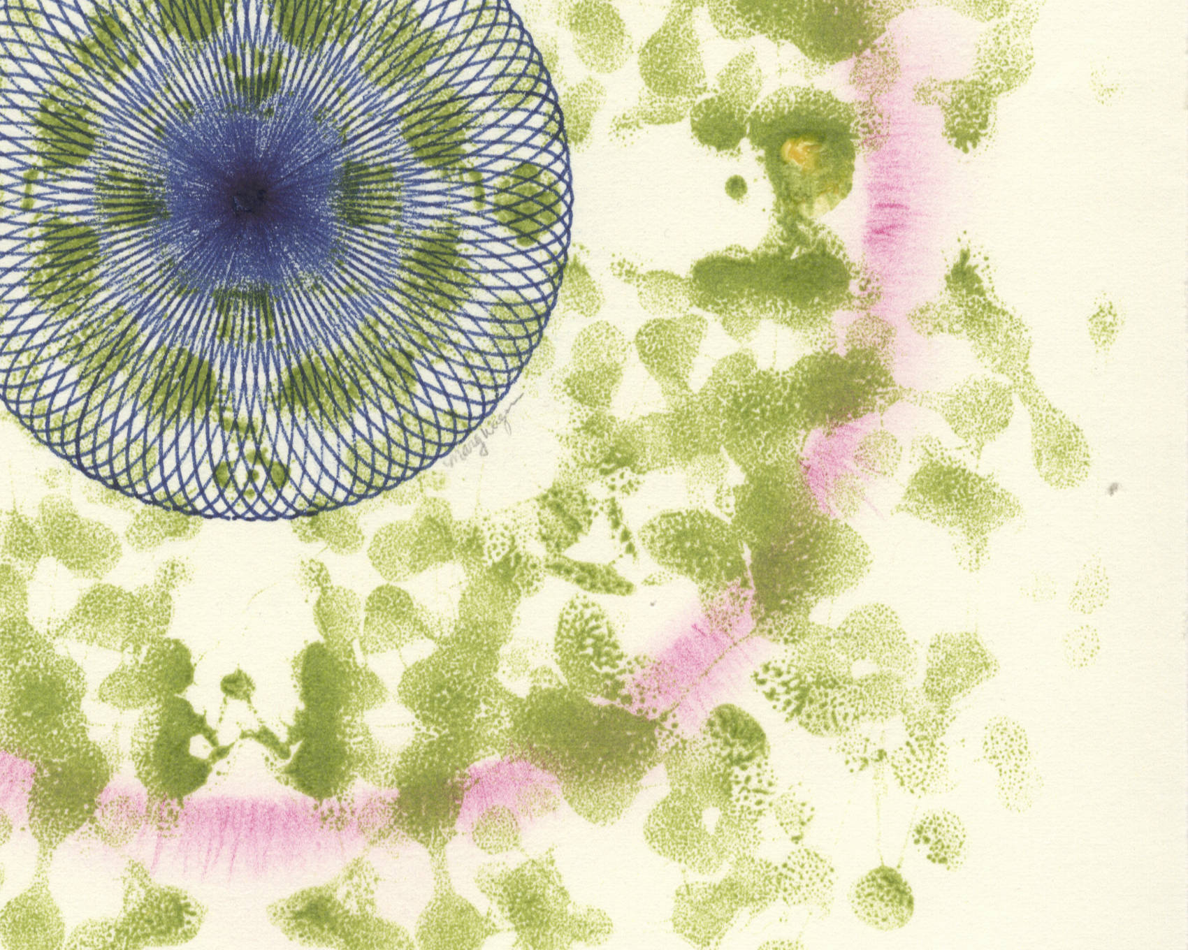 "Breathe" ink and color pencil on paper. Abstract organic geometric artwork. Copyright Mary Wagner. All Rights Reserved. MaryWagner.com